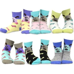 TeeHee Kids Girls Cotton Fashion Animals Face Design Socks 6 Pair Pack (Dog's Face)