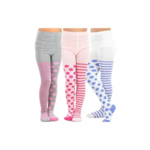 TeeHee Kids Girls Fashion Cotton Tights 3 Pair Pack (Stripe with Dots)