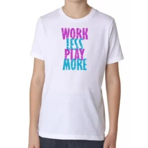 Work Less Play More - Cool Pink & Blue Boy's Cotton Youth T-Shirt