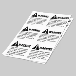 Suffocation Warning Stickers (2 x 2 inch, 300 Stickers per Roll, White-Black) for Choking Hazard Warning