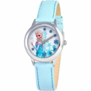 Disney Frozen Snow Queen Elsa Girls' Stainless Steel Watch, Light Blue Strap