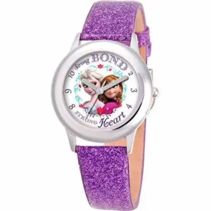 Frozen Anna, Snow Queen Elsa Girls' Stainless Steel Watch, Purple Strap