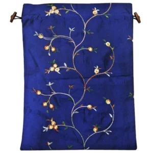 WrapablesÂ® Beautiful Embroidered Silk Travel Bag for Lingerie & Shoes - Dark Blue