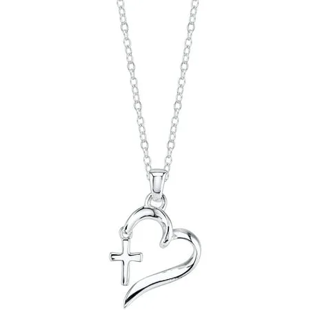 Sterling Silver Faith Hope Love Heart with Cross Necklace
