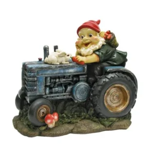 Design Toscano Bunny on Board the Tractor, Garden Gnome Statue