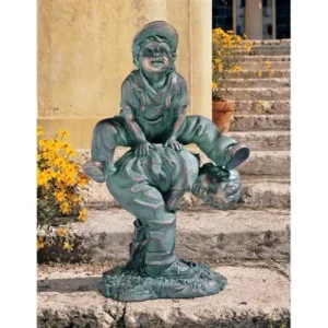 Design Toscano Leap Froggin Playing Boys Garden Statue