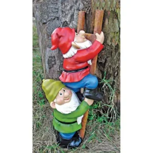 Design Toscano Up the Ladder Climbing Gnomes Funny Gnome Garden Statue, 11 Inch, Polyresin, Full Color