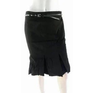 Style & Co. Petite Pencil Flare Pleat Skirt w/Studded Belt Womens size 8P Stretch Work A-line Knee-Length Black Solid Designer Fashion