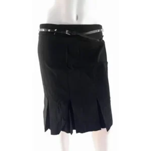 Style & Co. Petite Pencil Flare Pleat Skirt w/Studded Belt Womens size 10P Stretch Work A-line Knee-Length Black Solid Designer Fashion