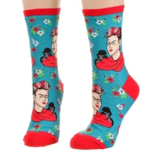 Socksmith Frida Kahlo Portrait Womens size 9-11 Crew Socks Novelty Green Ladies Designer Fashion Apparel Sale WNC332PCK