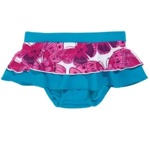 Sun Smarties Little Girl Swim Skirt Bottoms - Blue with Hot Pink Butterflies - UPF 50+ Swimsuit Bikini Bottoms