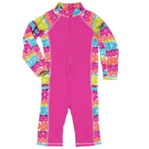 Sun Smarties Little Girl Surf Suit - Hot Pink Floral - Maximum Sun Protection Swimsuit