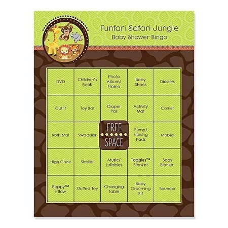 Funfari - Fun Safari Jungle - Baby Shower Game Bingo Cards - 16 Count