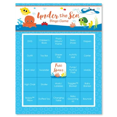 Under The Sea Critters - Baby Shower Game Bingo Cards - 16 Count
