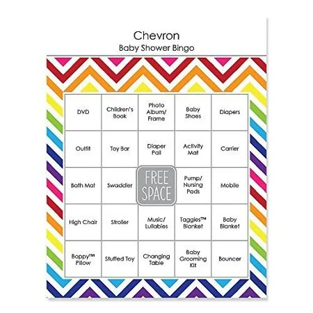 Chevron Rainbow - Baby Shower Game Bingo Cards - 16 Count