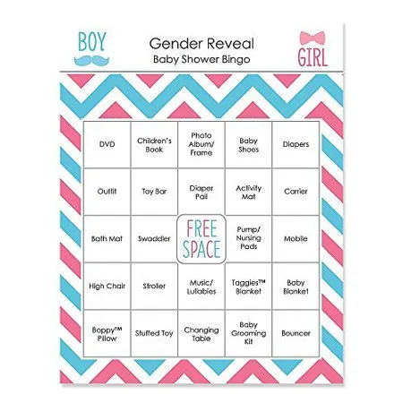 Chevron Gender Reveal - Baby Shower Game Bingo Cards - 16 Count