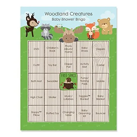 Woodland Creatures - Baby Shower Game Bingo Cards - 16 Count
