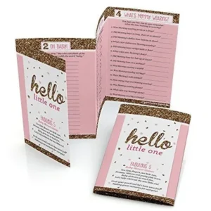 Hello Little One Girl - Pink and Gold - Girl Baby Shower Games - Fabulous 5 - Set of 12