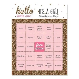 Hello Little One - Pink and Gold - Girl Baby Shower Game Bingo Cards - 16 Count