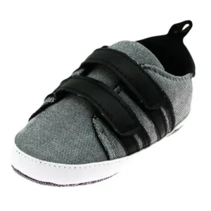 First Steps Cute Baby Boys Athletic Fashion Sneakers Trendy Gym Shoe Casual Kicks Soft Sole Newborn Prewalker Grey Black Size 3 (6-9 Months)