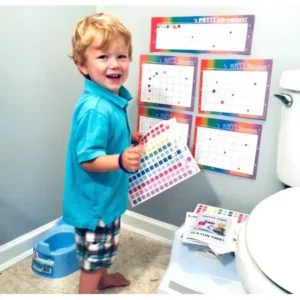 ULTIMATE POTTY TRAINING SYSTEM-BOY- RAINBOW CHART- 4 Weeks of Reward Charts! -Blue Potty, 300 Stickers, Parent Guide Booklet, Potty Booklet, Bracelet, Coloring Booklet, Mounting Putty and Certificate!