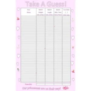 Baby Girl, Princess, Twins, Baby Guessing Game and Keepsake, Large, 60 Players, Bundle Board
