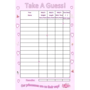 Baby Girl, Princess, Twins, Baby Guessing Game and Keepsake, Small, 15 Players, Bundle Board