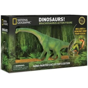 National Geographic Brachiosaur Action Figure - Realistic Dinosaur Toy with Real Dino Poop Fossil!