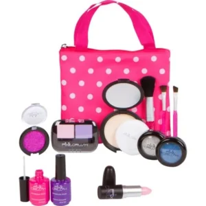 PixieCrush Pretend Play Makeup Kit. Designer Girls Polka Dot Bag - Beauty Basics Set