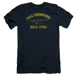 Trevco Star Trek-Enterprise Athletic - Short Sleeve Adult 30-1 Tee - Navy, Medium