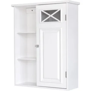 Prairie Wall Cabinet with Side Shelves and Door, White
