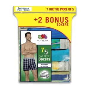 Fruit of the Loom Men's Exposed Waistband Assorted Color Boxers, 5+2 Bonus Pack