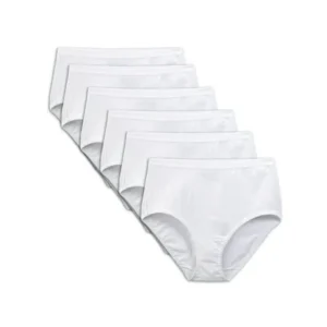 Women's White Cotton Brief Panties, 6 Pack