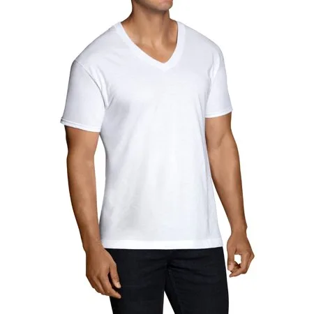 Fruit of the Loom Men's Short Sleeve White V-Neck T-Shirts, 3 Pack