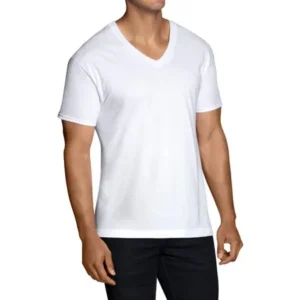 Fruit of the Loom Men's Short Sleeve White V-Neck T-Shirts, Extended Sizes, 3 Pack