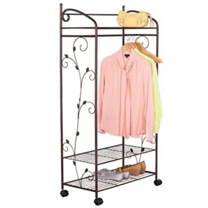 Metal Scroll Garment Rack With Shelves