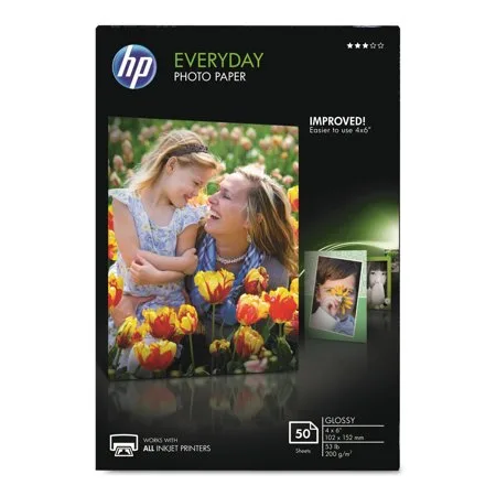 HP Everyday Glossy Photo Paper, 53 lbs., 4 x 6, 50 Sheets/Pack