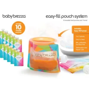 Baby Brezza Reusable Baby Food Storage Pouch - Make Homemade Organic Food Puree and Store in Refillable Squeezable Pouches - Bulk Set of 10 Pouches With Funnel
