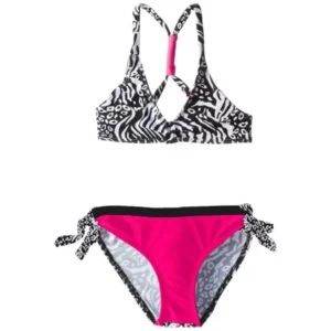 Big Chill Girls Zebra Print Reversable Two Piece Bikini Swimsuit Set size 4