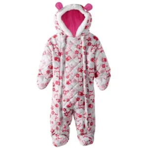 Pink Platinum Baby Girls Owl Printed Micro Fleece Lined Quilted Puffer Snow Ear Pram Suit Bunting Snowsuit Puffer Jacket