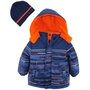 Ixtreme Toddler Boy Multicolor Stripes Coat Hooded Winter Puffer Jacket with Hat
