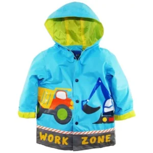 Wippette Boys Rain Coat Rainwear Waterproof Hooded Work Zone Construction Trucks Rain Jacket Slicker Raincoat