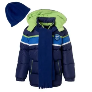 Ixtreme Boys Hooded Winter Puffer Bubble Jacket Coat with Matching Hat & Scarf