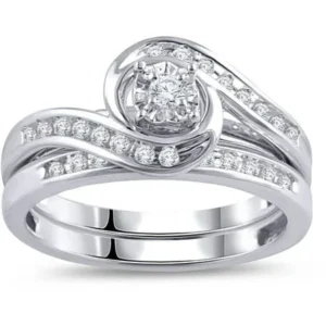 1/3 Carat T.W. Diamond Bypass Ring Bridal Set in 10kt White Gold