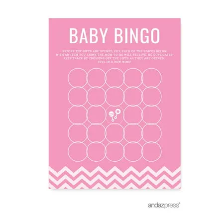 Baby Bingo Bubblegum Pink Chevron Baby Shower Games, 20-Pack