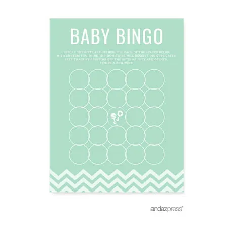 Baby Bingo Mint Green Chevron Baby Shower Games, 20-Pack