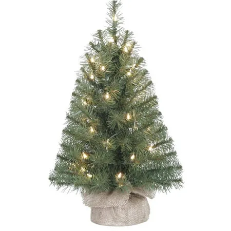Holiday Time Pre-Lit 2' Noble Fir Artificial Christmas Tree, Clear Lights