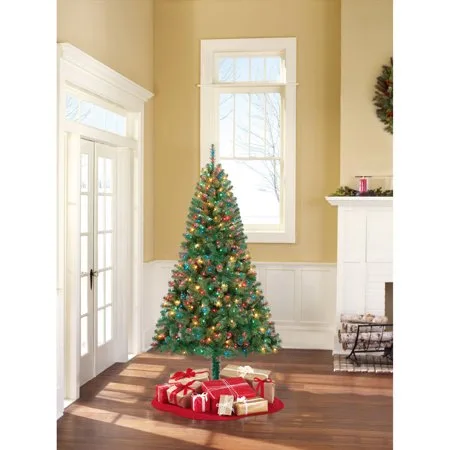 Holiday Time Pre-Lit 6.5' Madison Pine Green Artificial Christmas Tree, Multi Lights