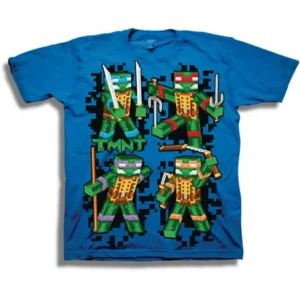 TMNT Retro 8-Bit 3D Group Shot Boys' Short Sleeve Graphic Tee T-Shirt