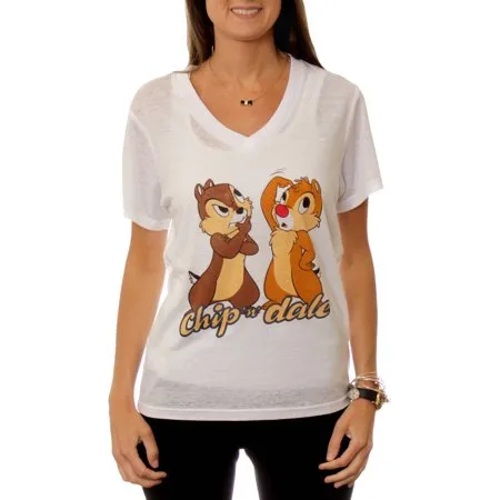 Disney Women's Chip N Dale V-Neck Graphic Burnout T-Shirt